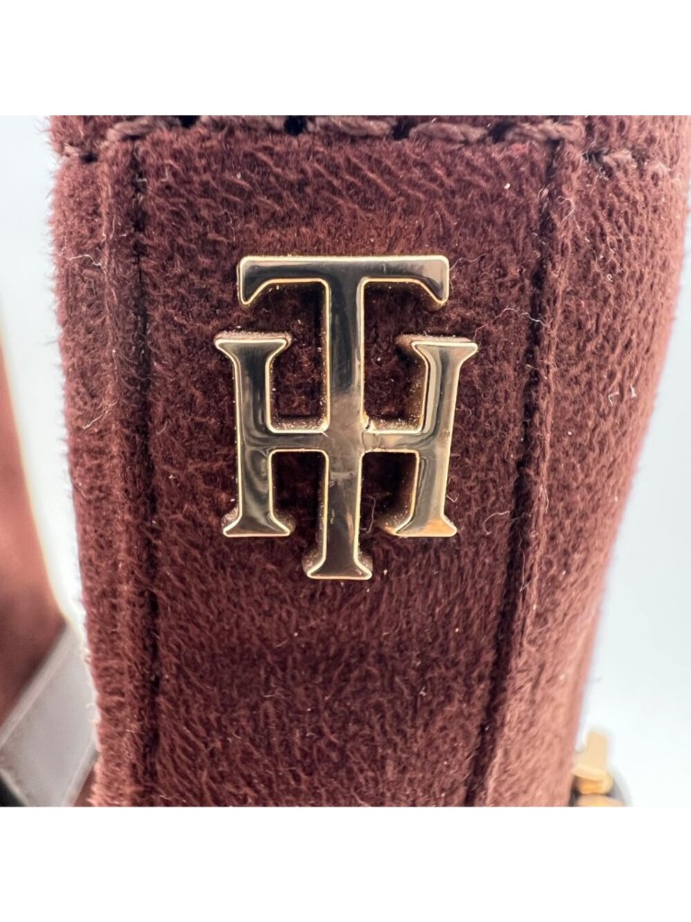 Tommy Hilfiger Brown Suede Ankle Boots Womens Size 8.5M Gold Buckles Block Heel - Picture 10 of 16